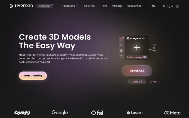 Hyper3D Rodin website screenshot