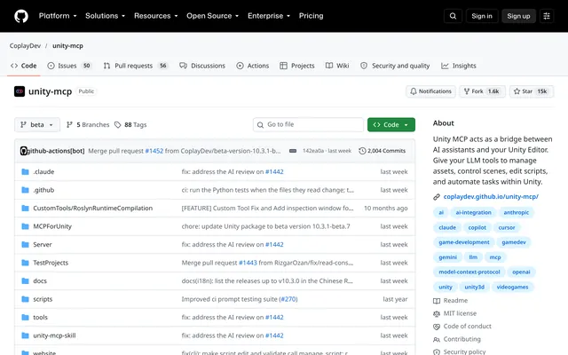 MCP for Unity website screenshot