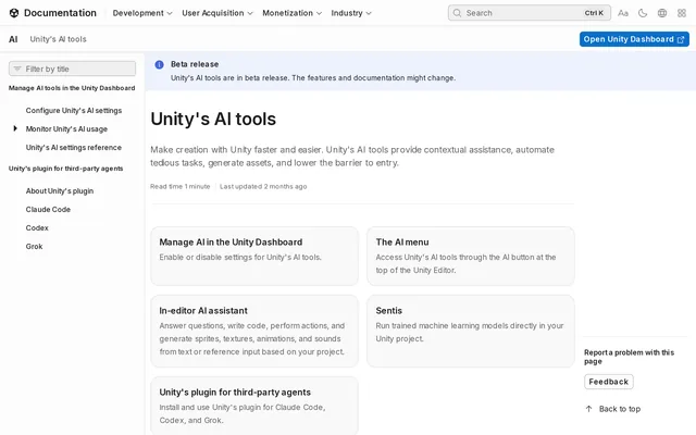 Unity AI website screenshot