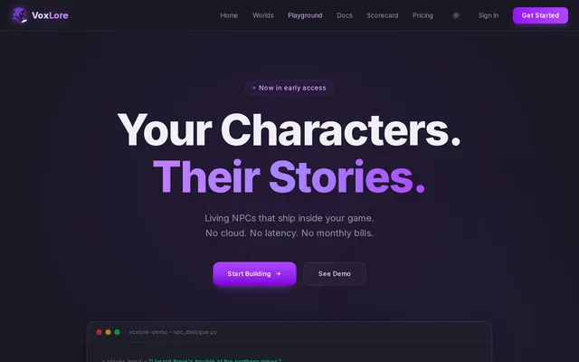 VoxLore website screenshot